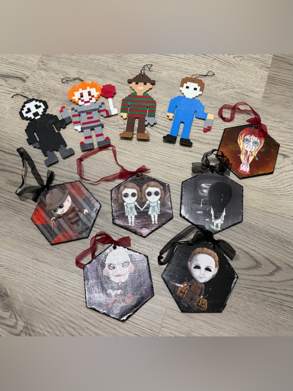 Lot of 10 Horror Halloween Handmade Decor Ornaments  Freddy Jason Ghostface Goth